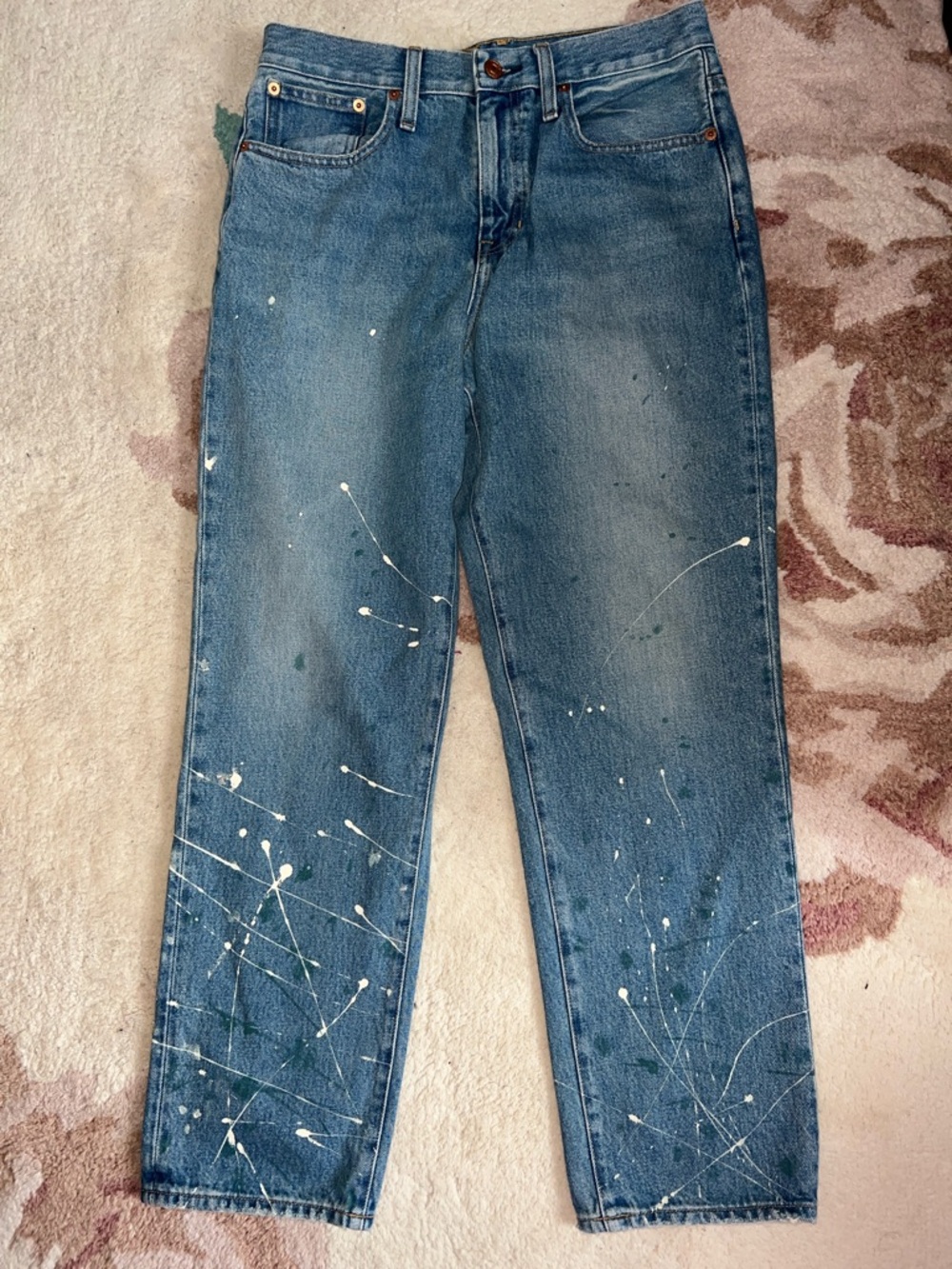 J. Crew Blue Paint-Splatter Slouchy Boyfriend Jeans